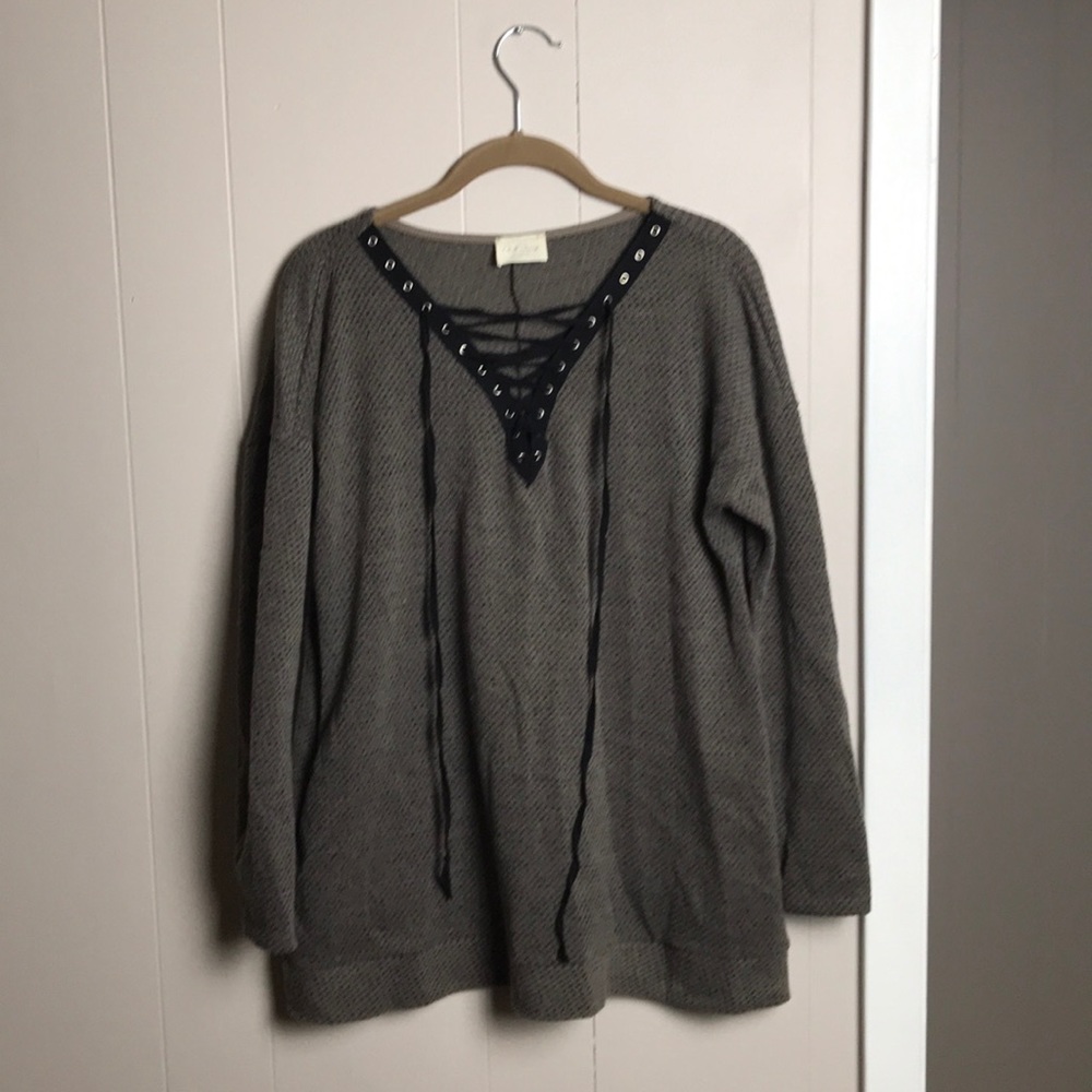 Green Lace Up Sweater